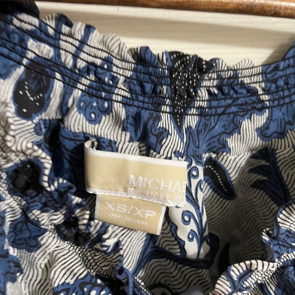 MICHAEL Michael Kors Womens Blue 100% Silk Floral Off Shoulder Blouse Size XS - Picture 2 of 8
